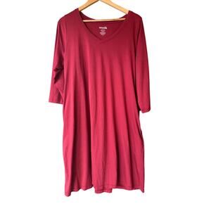 Wool& Willow Swing Dress 1X Red Merino Wool A Line Pockets Travel Capsule Fall